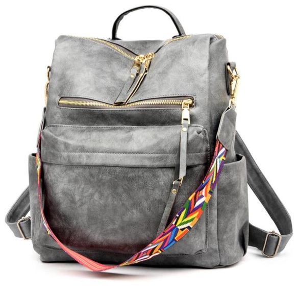 Gray  vegan leather zipper detail mini backpacks main image 5